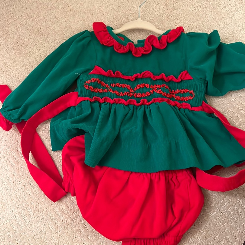 Worn once. Corduroy Cecil and Lou 9 months swing top and bloomer set